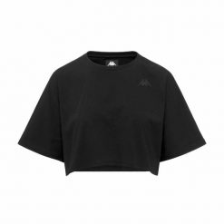 Damski crop top Kappa Icropa Athleisure. Czarne topy Kappa, bez wzorów, sportowe, bez kołnierzyka, bez ramiączek. Za 230.50 zł.