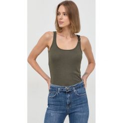 Morgan top damski kolor zielony. Zielone topy Morgan, l, bez wzorów, bez kołnierzyka, bez ramiączek. W wyprzedaży za 109.99 zł.