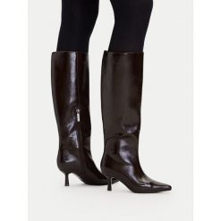 Kozaki DeeZee. Brązowe kozaki DeeZee, bez wzorów, bez obcasa, na szpilce, bez zapięcia. Za 249.99 zł.