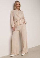 Beżowy Wiskozowy Komplet Asymetryczna Koszula i Spodnie z Kieszeniami Moneia. Brązowe koszule Born2be, l, bez wzorów, z wiskozy, eleganckie, z asymetrycznym kołnierzem, bez ramiączek. Za 169.99 zł.