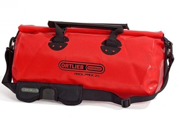 Torba podróżna Ortlieb Rack-Pack Czerwona. Czerwone torby podróżne Ortlieb, bez wzorów, z materiału, na ramię. Za 369.90 zł.