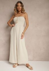 Beżowy Kombinezon Bandeau z Szeroką Nogawką Zdobiony Frędzlami Dovaira. Brązowe sukienki Renee, na co dzień, l, z aplikacjami, boho, bez kołnierzyka, bez ramiączek, proste. W wyprzedaży za 55.99 zł.