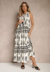 Czarna Rozkloszowana Sukienka z Wiskozy Wiązana pod Szyją w Print Paisley Nreadia. Czarne sukienki Renee, m, bez wzorów, z materiału, bez kołnierzyka, bez ramiączek, maxi, rozkloszowane. W wyprzedaży za 127.99 zł.