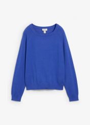 Sweter dzianinowy. Niebieskie swetry bonprix, bez wzorów, z bawełny, bez ramiączek. Za 84.99 zł.