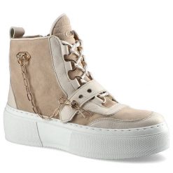 Beżowe Sneakersy Carinii Damskie Buty Jesienne. Brązowe botki Carinii, na jesień, z aplikacjami, z jeansu, bez obcasa, na obcasie, bez zapięcia. Za 289.00 zł.