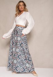 Niebieskie Szerokie Spodnie z Wiskozy High Waist w Geometryczny Wzór Firdexia. Niebieskie jeansy Renee, na lato, l, bez wzorów, z jeansu, eleganckie, z podwyższonym stanem. W wyprzedaży za 47.99 zł.