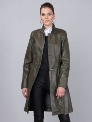 Basics & More Skórzany płaszcz w kolorze ciemnozielonym rozmiar: XL. Brązowe płaszcze Basics & More, xl, bez wzorów, ze skóry, bez kaptura. Za 572.37 zł.