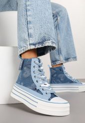 Niebieskie Trampki z Jeansowego Materiału na Platformie Zorilea. Niebieskie buty sportowe lifestyle Born2be, bez wzorów, z jeansu, eleganckie, bez zapięcia. W wyprzedaży za 101.99 zł.