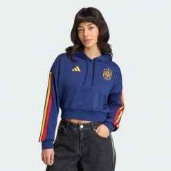 Bluza z kapturem Hiszpania DNA. Niebieskie bluzy adidas, bez wzorów, klasyczne, bez ramiączek, z kapturem. Za 259.00 zł.