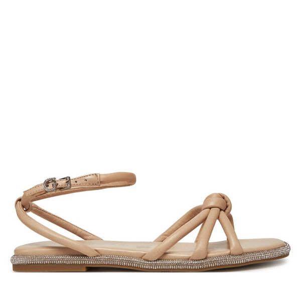 Sandały Guess. Brązowe sandały Guess, z aplikacjami, bez obcasa, na płaskiej podeszwie, bez zapięcia. Za 359.99 zł.