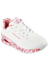 Buty SKECHERS UNO - LOVING LOVE Biały. Białe buty treningowe Skechers, na lato, bez wzorów, z materiału, przed kostkę, bez zapięcia, trekkingowe. Za 319.99 zł.