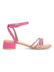 Cafe Noir Skórzane sandały w kolorze różowym rozmiar: 40. Różowe sandały Cafe Noir, bez wzorów, z otwartym noskiem, bez obcasa, na koturnie, bez zapięcia. Za 148.96 zł.