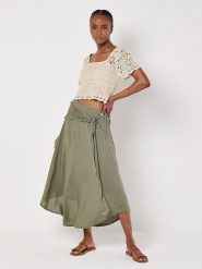 Apricot Spódnica w kolorze khaki rozmiar: XL. Brązowe spódnice Apricot, na co dzień, xl, bez wzorów, z tkaniny, maxi, asymetryczne. Za 86.99 zł.