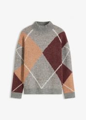 Sweter oversize. Szare swetry bonprix, bez wzorów, bez ramiączek. Za 139.99 zł.