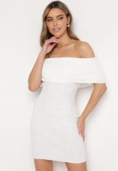 Biała Elastyczna Sukienka Mini Hiszpanka o Taliowanym Kroju Arivens. Białe sukienki Born2be, bez wzorów, bez kołnierzyka, bez ramiączek, mini. Za 129.99 zł.