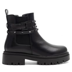 Botki JENNY. Czarne botki Jenny, bez wzorów, bez obcasa, na płaskiej podeszwie, bez zapięcia. Za 127.99 zł.