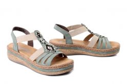 RIEKER V0920-52 green, sandały damskie. Zielone sandały Rieker, bez wzorów, bez obcasa, bez zapięcia. Za 288.91 zł.