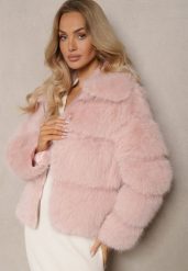 Różowa Pikowana Kurtka Futrzana z Eleganckim Kołnierzem Sinadrea. Czerwone kurtki Renee, na zimę, l, bez wzorów, z futra, eleganckie, bez kaptura. W wyprzedaży za 108.49 zł.