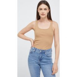 GAP top damski kolor beżowy. Brązowe topy GAP, l, bez wzorów, z materiału, bez kołnierzyka, bez ramiączek. Za 49.99 zł.