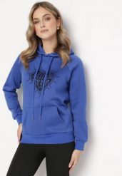 Granatowa Bluza z Kapturem i Nadrukiem oraz Ściągaczami Sitta. Niebieskie bluzy Born2be, l, bez wzorów, z kapturem. W wyprzedaży za 67.99 zł.
