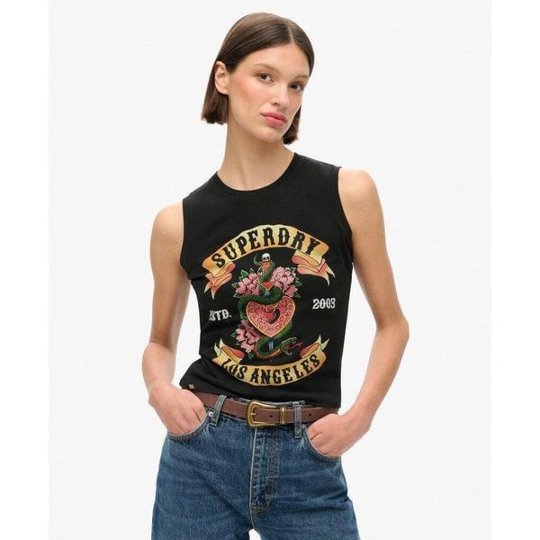 Kamizelka z kryształkami do tatuażu. Czarne bielizna termoaktywna damska Superdry, bez wzorów, bez ramiączek. W wyprzedaży za 238.85 zł.