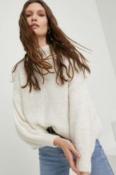 Answear Lab sweter z wełną damski kolor beżowy ciepły z półgolfem. Brązowe swetry Answear Lab, m, bez wzorów, z materiału, bez ramiączek. W wyprzedaży za 159.99 zł.