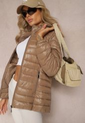 Ciemnobeżowa Pikowana Kurtka z Odpinanym Kapturem Telianna. Brązowe kurtki Renee, l, bez wzorów, eleganckie. W wyprzedaży za 82.49 zł.