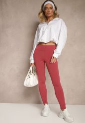 Ciemnoróżowe Legginsy Ozdobione Lampasami Puelle. Czerwone legginsy Renee, bez wzorów, z jeansu, sportowe. W wyprzedaży za 27.99 zł.