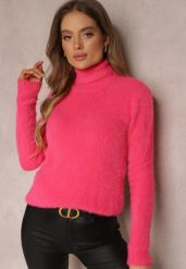 Różowy Golf Wełniany Cheki. Czerwone swetry Renee, m, bez wzorów, z tkaniny, bez ramiączek. W wyprzedaży za 55.99 zł.