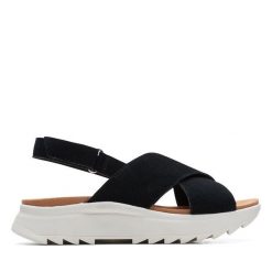 Sandały Clarks. Czarne sandały Clarks, bez wzorów, bez obcasa, na płaskiej podeszwie, bez zapięcia. Za 319.99 zł.