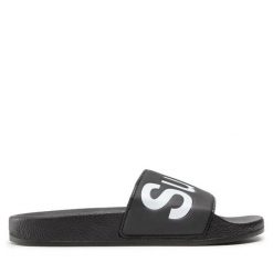 Klapki Superga. Czarne klapki Superga, bez wzorów, bez obcasa, bez zapięcia. Za 99.99 zł.