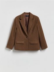 Marynarka z dodatkiem wełny - brązowy. Brązowe marynarki i żakiety Reserved, l, bez wzorów, z tkaniny, bez ramiączek. Za 299.99 zł.