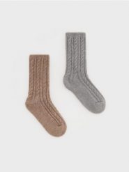 Skarpetki z domieszką wełny 2 pack - kremowy. Białe skarpetki Reserved, bez wzorów, z wełny. W wyprzedaży za 22.99 zł.