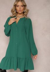 Ciemnozielona Koszulowa Sukienka Mini Galdra. Zielone sukienki Renee, xl, z aplikacjami, bez kołnierzyka, bez ramiączek, mini, koszulowe. W wyprzedaży za 83.99 zł.