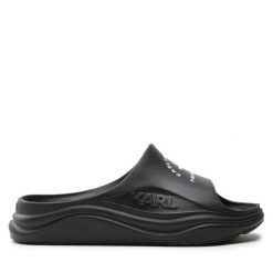 Klapki KARL LAGERFELD. Czarne klapki KARL LAGERFELD, bez wzorów, bez obcasa, bez zapięcia. Za 329.99 zł.