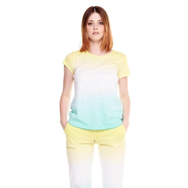 Damski t-shirt Silence Work w kolorze tie-dye. Zielone t-shirty LEONE 1947 APPAREL, l, bez wzorów, z tkaniny, sportowe, bez kołnierzyka, bez ramiączek. W wyprzedaży za 98.90 zł.