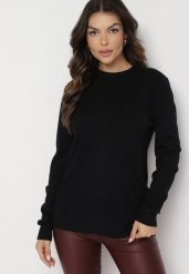 Czarny Sweter o Klasycznym Fasonie z Wyszywanym Wzorem Merinate. Czarne swetry Born2be, uniwersalny, bez wzorów, z jeansu, eleganckie, bez ramiączek. W wyprzedaży za 59.49 zł.