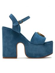 Guess Sandały Clody FLJCLO SUE04 Niebieski. Niebieskie sandały Guess, z aplikacjami, ze skóry, bez obcasa, na słupku, bez zapięcia. Za 789.99 zł.