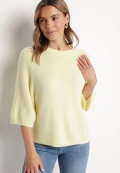 Żółty Sweter z Wełną i Krótszym Rękawem Dannalie. Żółte swetry Born2be, uniwersalny, bez wzorów, z jeansu, eleganckie, bez ramiączek. W wyprzedaży za 127.49 zł.