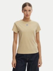 Tommy Hilfiger T-Shirt WW0WW48710 Beżowy Slim Fit. Brązowe t-shirty Tommy Hilfiger, m, bez wzorów, z bawełny, bez kołnierzyka, bez ramiączek. Za 169.99 zł.