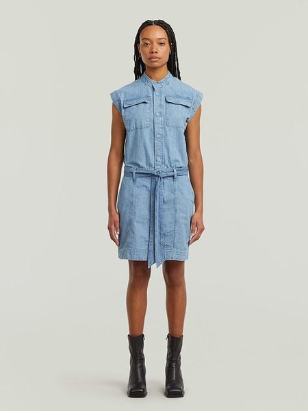 G-Star Sukienka dżinsowa w kolorze błękitnym rozmiar: XS. Niebieskie sukienki G-Star, na co dzień, xs, bez wzorów, z bawełny, retro, bez kołnierzyka, bez ramiączek, midi, proste. Za 337.41 zł.