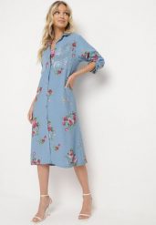 Niebieska Pudełkowa Sukienka z Bawełny z Regulowanym Rękawem Avamla. Niebieskie sukienki Born2be, na spacer, l, bez wzorów, z bawełny, eleganckie, bez kołnierzyka, bez ramiączek, midi, dopasowane. W wyprzedaży za 111.99 zł.