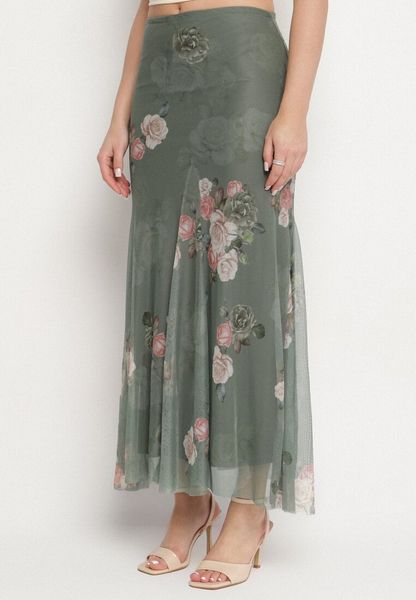 Ciemnozielona Spódnica Rozkloszowana w Kwiaty Efronira. Zielone spódnice Born2be, do pracy, m, bez wzorów, biznesowe, maxi, proste. Za 99.99 zł.