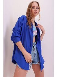 Trend Alacati Bluzka "Trend Alaçat Stili" w kolorze niebieskim rozmiar: M. Niebieskie bluzki Trend Alacati, m, bez wzorów, z bawełny, bez kołnierzyka, bez ramiączek. Za 87.95 zł.