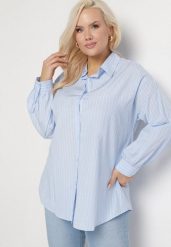 Jasnoniebieska Koszula w Drobne Paseczki o Klasycznym Kroju z Podpinanymi Rękawami Ilerra. Niebieskie koszule Born2be, plus size, z aplikacjami, z bawełny, klasyczne, bez kołnierzyka, plus size, bez ramiączek. W wyprzedaży za 76.99 zł.