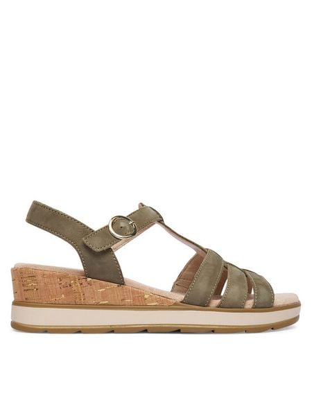 Caprice Sandały 9-28709-44 Zielony. Zielone sandały Caprice, bez wzorów, z nubiku, bez obcasa, na koturnie, bez zapięcia. Za 235.99 zł.