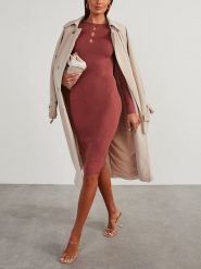 LA Angels Sukienka w kolorze jasnobrązowym rozmiar: L. Brązowe sukienki LA Angels, l, bez wzorów, bez kołnierzyka, bez ramiączek, midi. Za 195.99 zł.