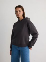 Bluza z kapturem - ciemnoszary. Szare bluzy z kapturem Reserved, l, bez wzorów, z bawełny, z kapturem. W wyprzedaży za 39.99 zł.