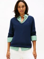 Tommy Hilfiger Sweter z dzianiny Kobiety Bawełna niebieski, XS. Niebieskie swetry Tommy Hilfiger, xs, bez wzorów, z bawełny, eleganckie, bez ramiączek. Za 229.95 zł.