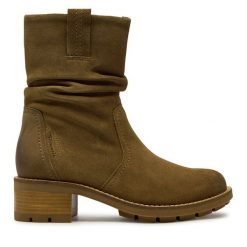 Botki Tamaris. Brązowe botki Tamaris, bez wzorów, bez obcasa, na słupku, bez zapięcia. Za 259.99 zł.